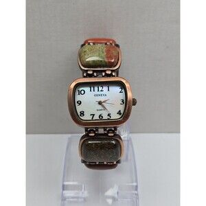 Womens Geneva Quartz Copper Tone Multicolor Cabochon Bracelet Watch New Battery